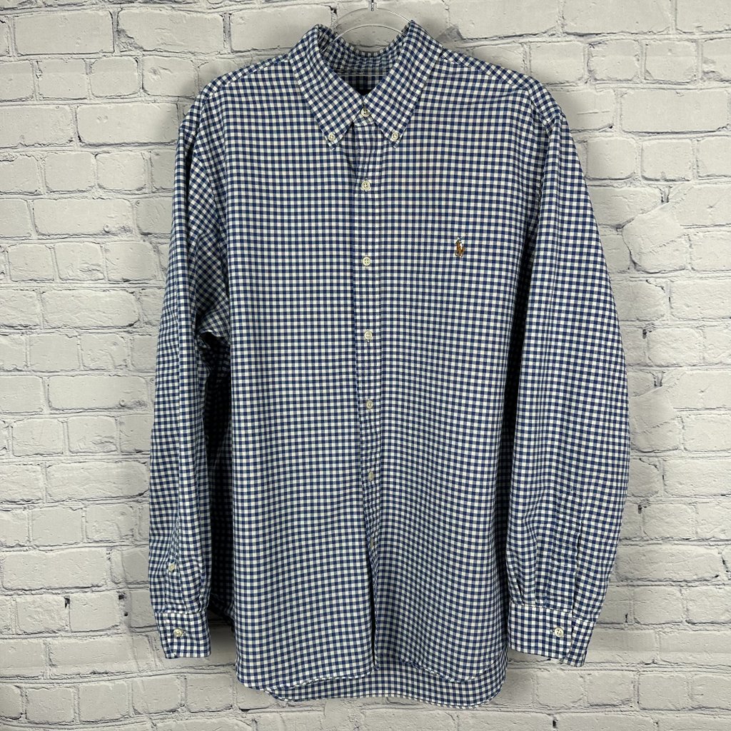 Ralph Lauren Classic Fit 100% Cotton Oxford Dress Shirt, Size Xl, Gingham Blue